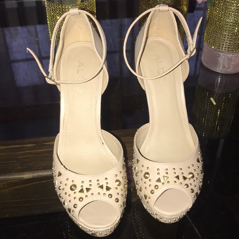 Gold Studded Peeptoe Ankle Strap!